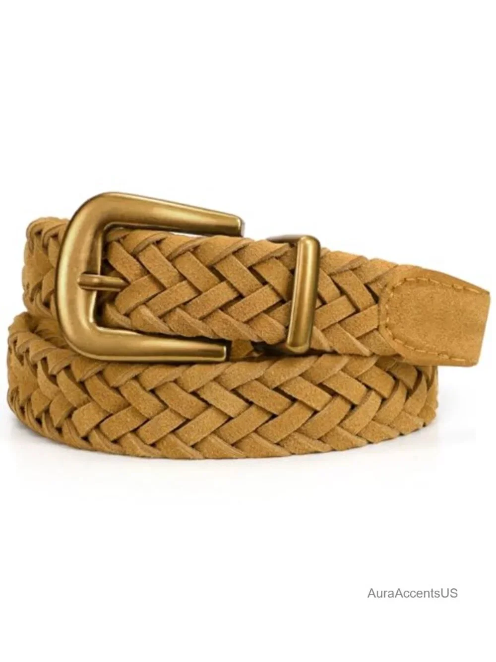 Braided Suede Belt with Matte Gold Buckle for Jeans Pants Dresses